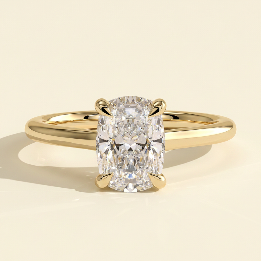 The Melina - Elongated Cushion Cut Lab Grown Diamond Trellis Gallery Solitaire with Low Cathedral Setting Engagement Ring - Yellow Gold