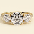 The Azure - Round Cut Lab Grown Diamond Three Stone with Round Side Stones and Pave Band Ring