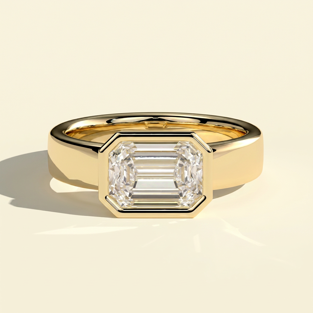 The Jules - East West Emerald Cut Lab Grown Diamond Bezel Engagement Ring