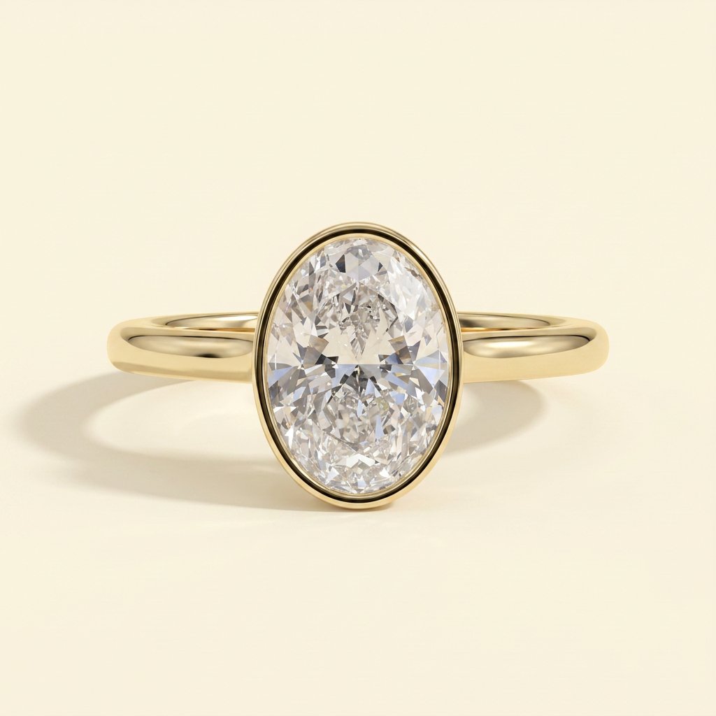 The Darina - Oval Cut Lab Grown Diamond Deep Bezel Solitaire with Hidden Halo Engagement Ring
