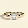 The Quila - Emerald Cut Lab Grown Diamond East West Solitaire Engagement Ring with Raised Basket