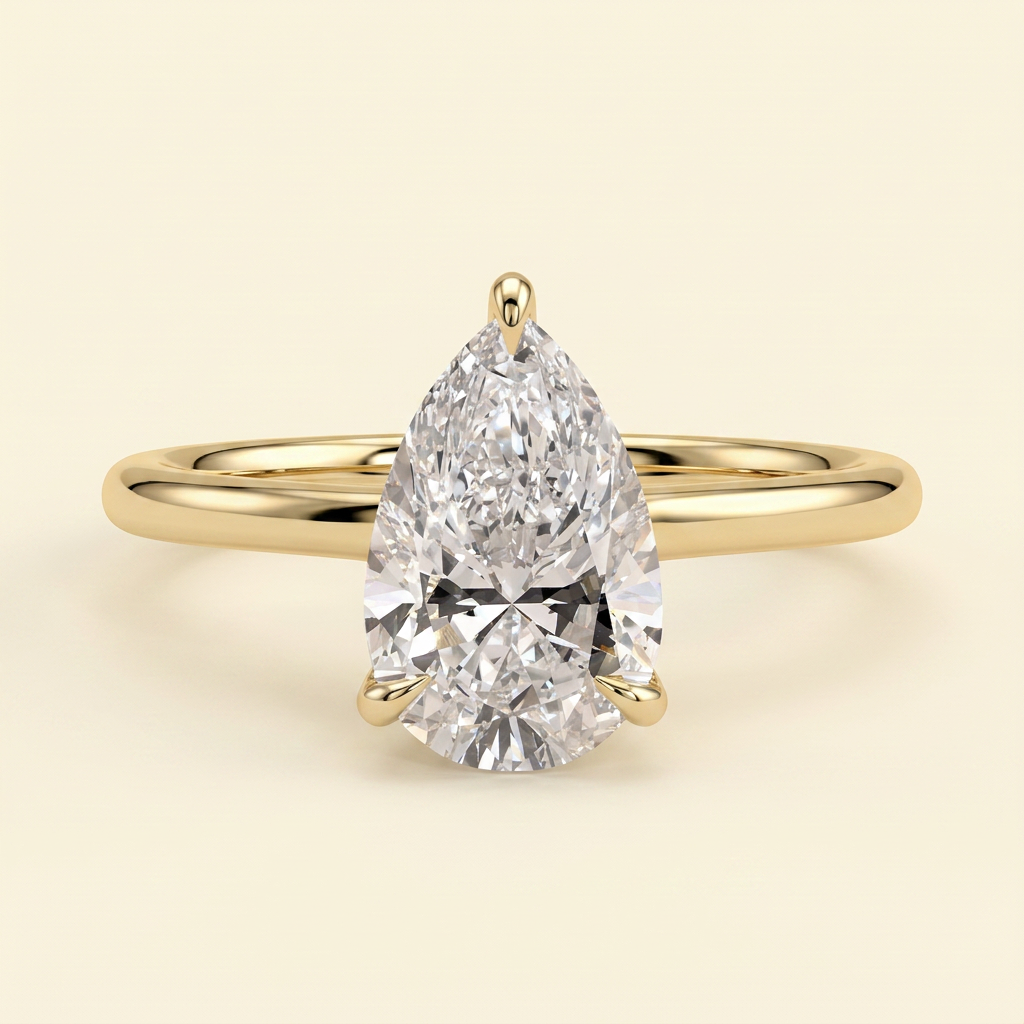 The Honora - Pear Cut Lab Grown Diamond Three Claw Cathedral Solitaire with Hidden Halo Engagement Ring