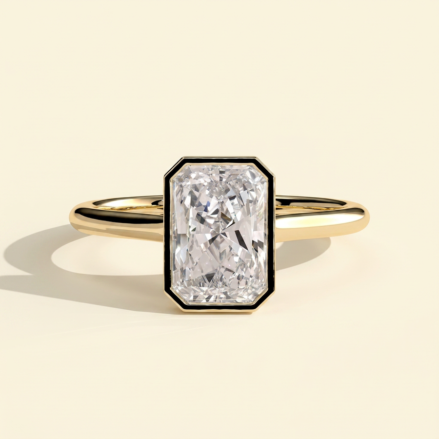 The Ravelle - Radiant Cut Lab Grown Diamond Bezel Solitaire Engagement Ring - Yellow Gold