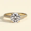 The Perla - Round Cut Lab Grown Diamond Solitaire with Hidden Halo and Cathedral Setting Ring