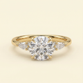 The Clea - Round Cut Lab Grown Diamond Three Stone with Pear Shoulder Stones and Tulip Gallery Engagement Ring