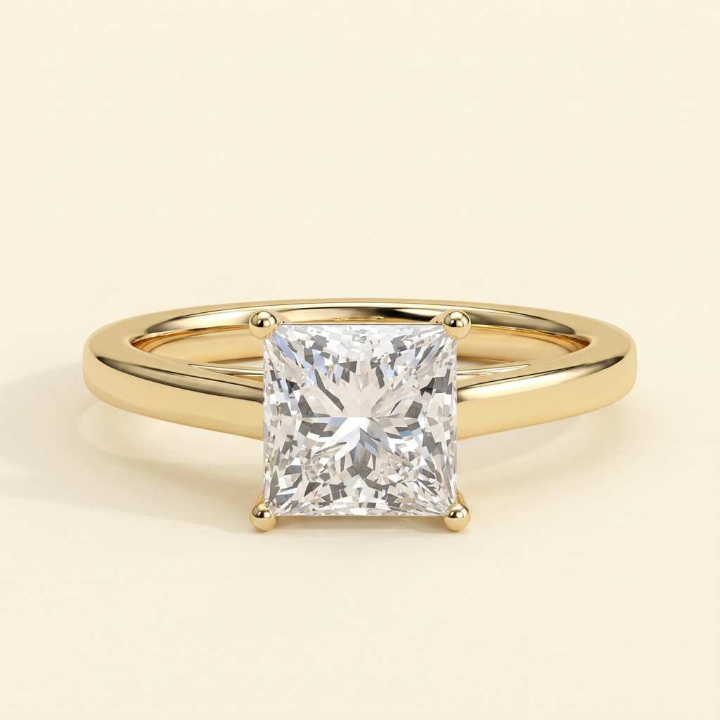 The Monelle - Princess Cut Lab Grown Diamond Four Claw Cathedral Solitaire Engagement Ring