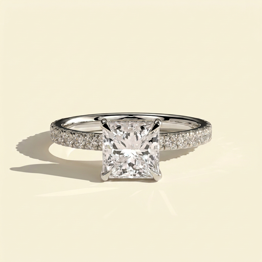 The Dova - Princess Lab Grown Diamond Solitaire with Hidden Halo & Pave