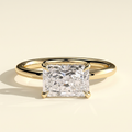 The Feya - Radiant Cut Lab Grown Diamond East West Four Claw Solitaire Ring with Hidden Halo