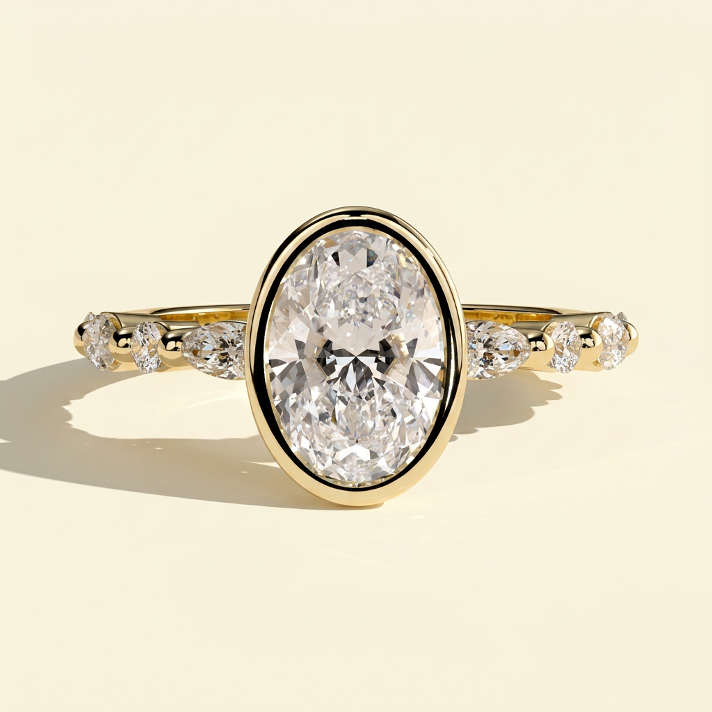 The Oona - Oval Cut Lab Diamond Solitaire with Marquise and Round Accent Stones Engagement Ring