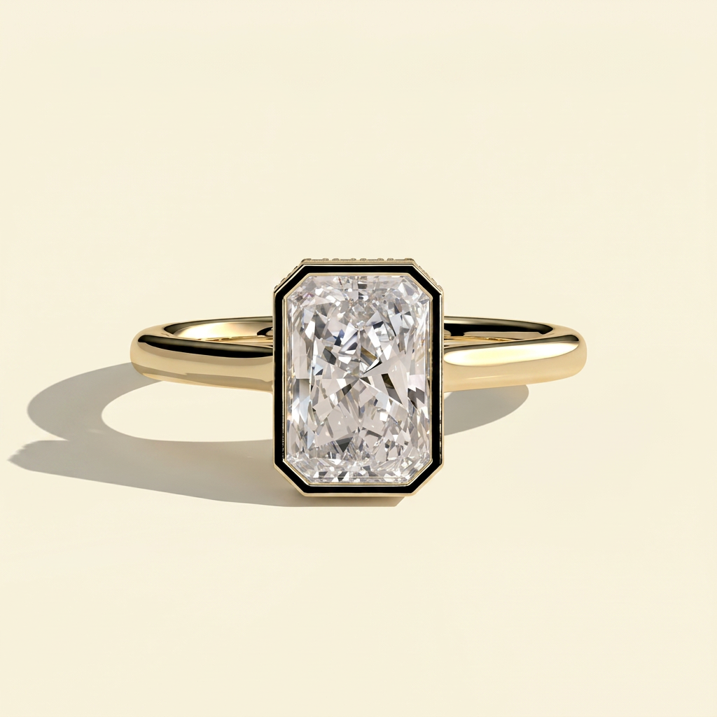 The Opaline - Radiant Cut Lab Grown Diamond Solitaire with Hidden Halo and Cathedral Setting Ring
