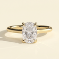 The Blythe - Elongated Cushion Cut Lab Grown Diamond Four Claw Solitaire with Hidden Halo and Cathedral High Setting Engagement Ring