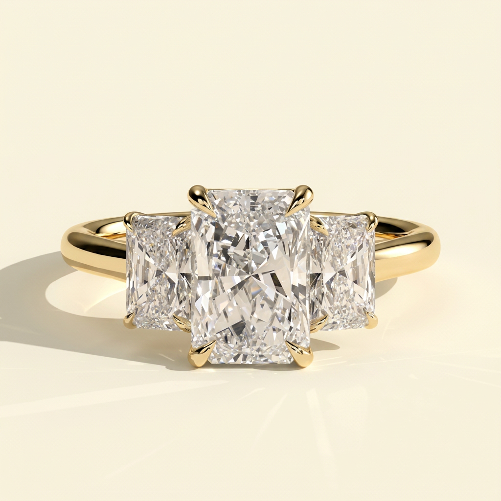 The Elina - Classic Radiant Lab Grown Diamond Three Stone Engagement Ring