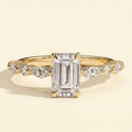 The Jora - Emerald Cut Lab Grown Diamond Solitaire with Marquise and Round Accent Band Engagement Ring