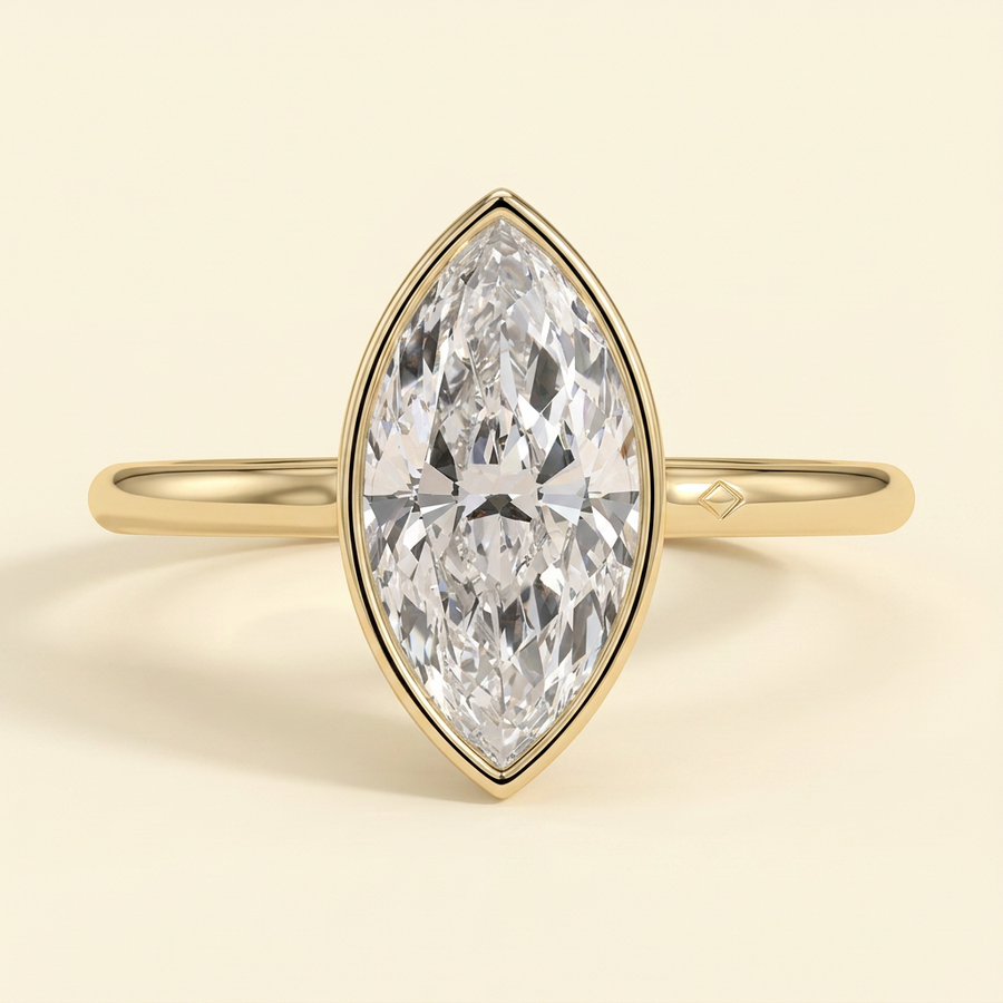 The Venia - Marquise Cut Lab Grown Diamond Bezel Solitaire Engagement Ring - Yellow Gold