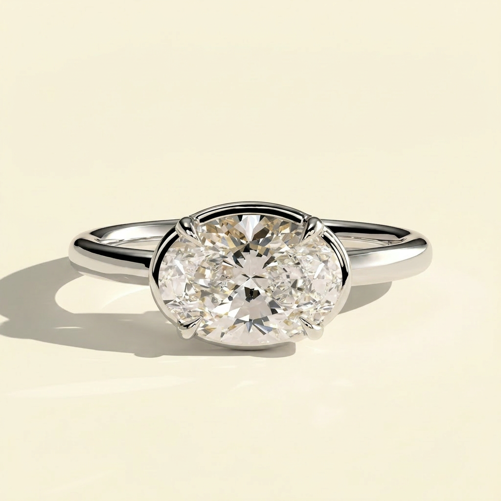 The Aurelle - East West Oval Lab Grown Diamond Ring with Bezel Frame Design
