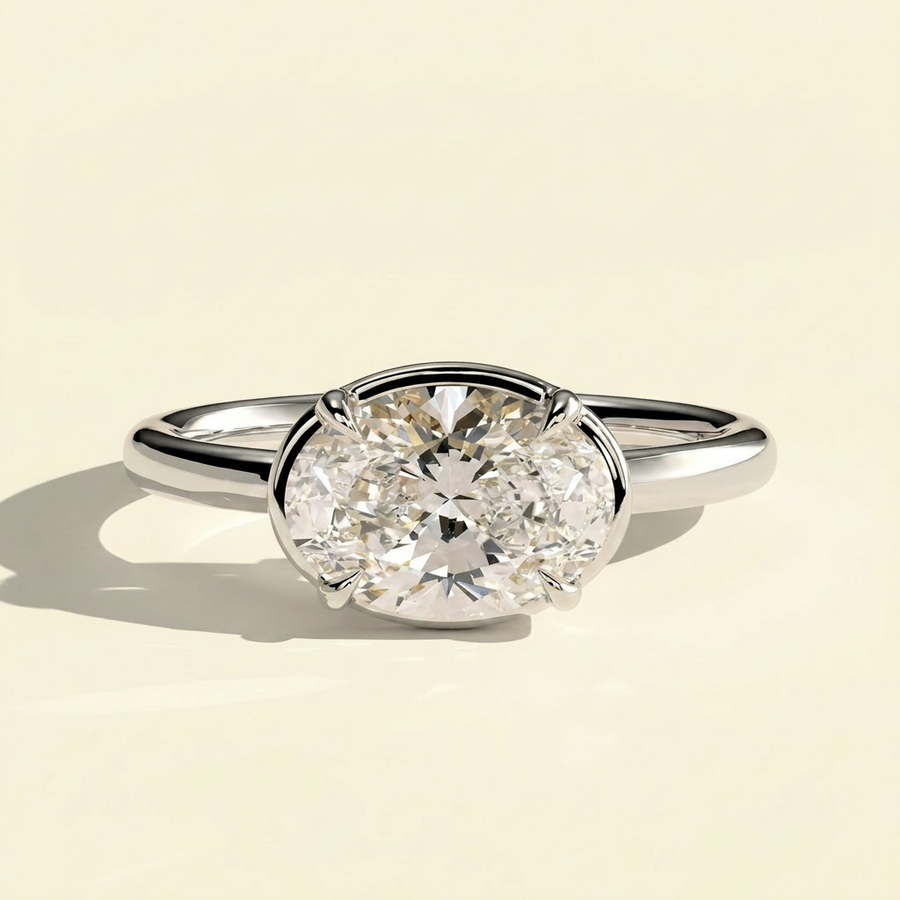 The Aurelle - East West Oval Lab Grown Diamond Ring with Bezel Frame Design - White Gold