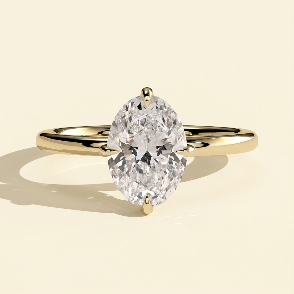 The Joelle - Oval Cut Lab Grown Diamond Compass Set Claw Solitaire with Hidden Halo Engagement Ring