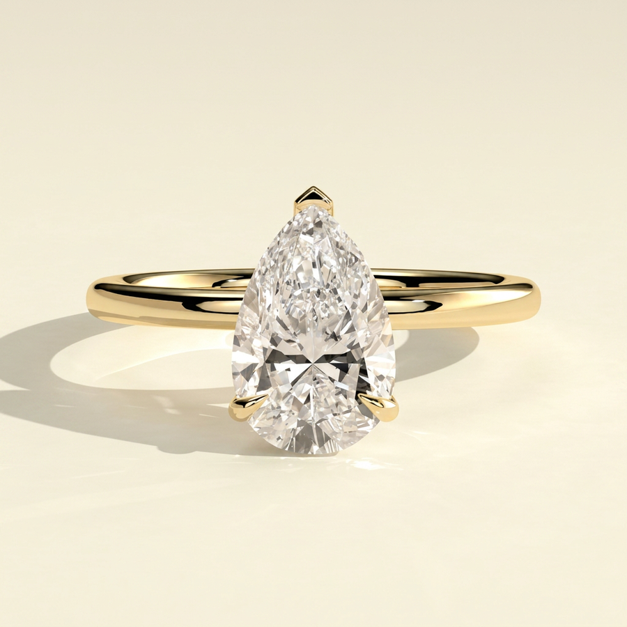 The Aria - Simple Pear Shaped Lab Grown Diamond Solitaire Engagement Ring - Yellow Gold