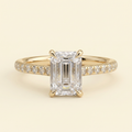 The Tamsin - Emerald Cut Lab Grown Diamond Cathedral Solitaire with Hidden Halo and Pave Band Engagement Ring