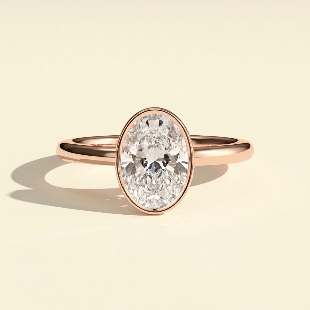 The Kelia - Oval Lab Grown Diamond Bezel Solitaire with Petal Gallery Setting