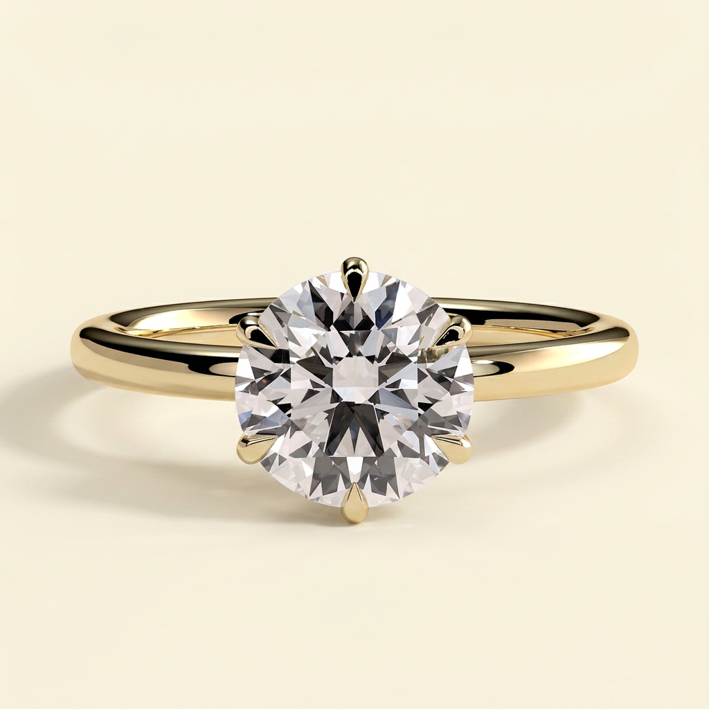 The Isla - Round Cut Lab Grown Diamond Six Claw Low Set Solitaire with Crown Gallery Engagement Ring