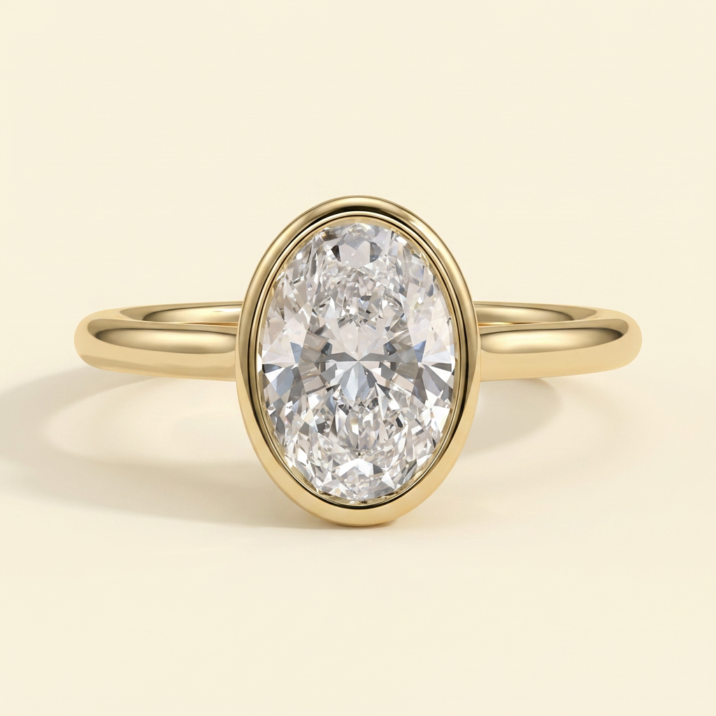 The Piera - Oval Cut Lab Grown Diamond Bezel Set Solitaire Engagement Ring