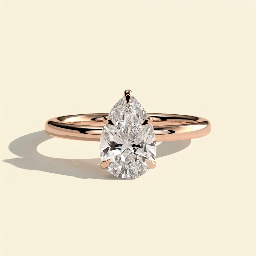 The Sova - Pear Shaped Lab Grown Diamond Ring with Wrap Around Hidden Halo - Rose Gold