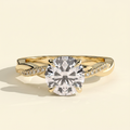 The Morea - Round Cut Lab Grown Diamond Hidden Halo Solitaire with Braided Pave Band Engagement Ring