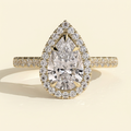 The Ines - Pear Cut Lab Grown Diamond Five Claw Halo with Pave Band Engagement Ring