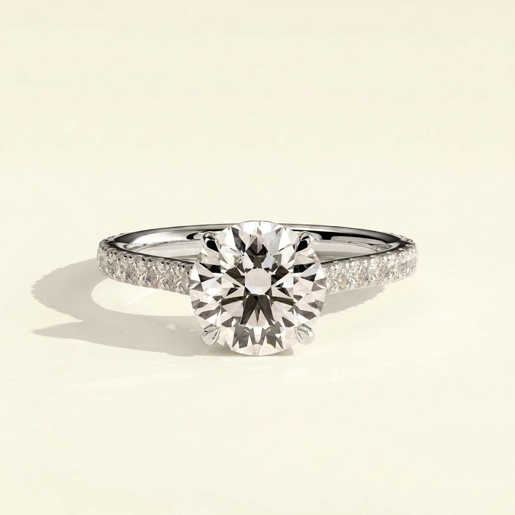The Elora - Round Cut Lab Grown Diamond Ring with Hidden Halo & Pave Band