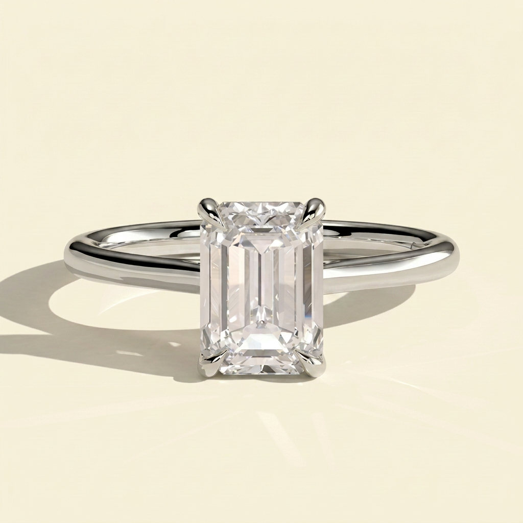 The Aurora - Emerald Cut Lab Grown Diamond Solitaire with Hidden Halo Ring