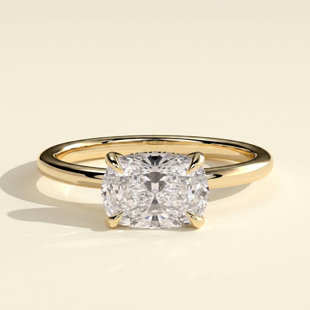 The Riva - Elongated Cushion Cut Lab Grown Diamond East West Hidden Halo Engagement Ring