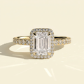 The Dorea - Emerald Lab Grown Diamond Halo Engagement Ring with Pave Band
