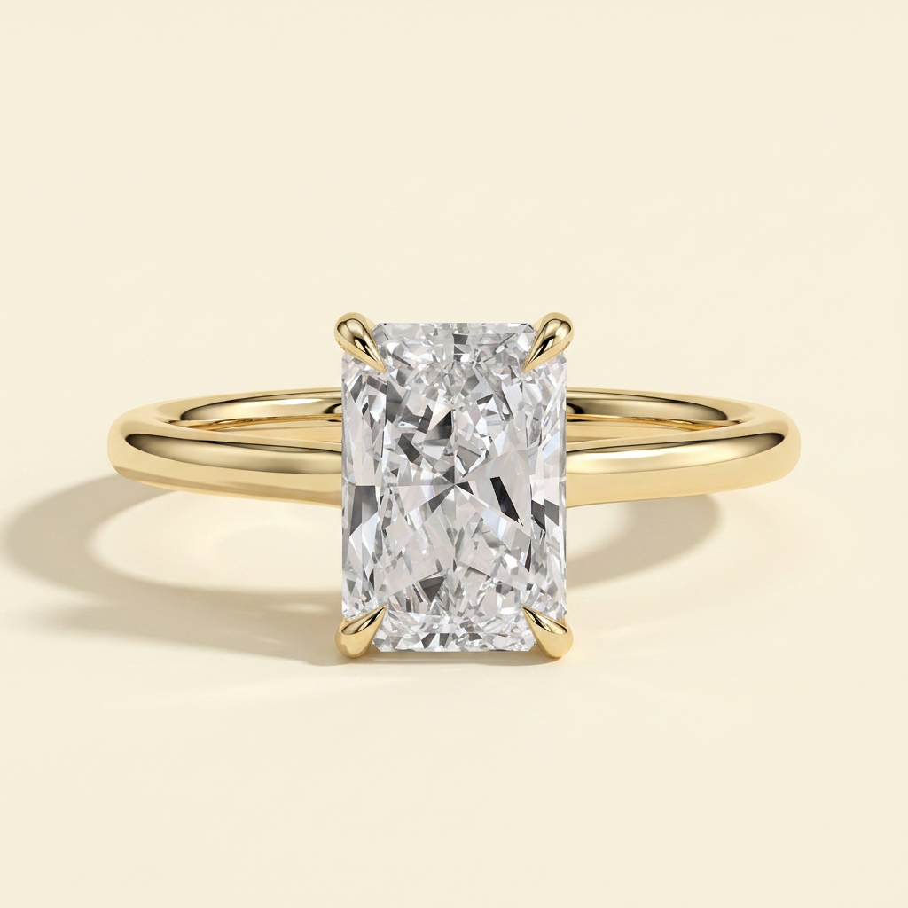 The Ersa - Radiant Lab Diamond Solitaire with Cathedral Setting and Open Trellis Gallery Ring