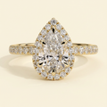 The Calla - Pear Cut Lab Grown Diamond Six Claw Halo Engagement Ring with Pave Band