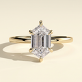 The Evina - Elongated Hexagon Cut Lab Grown Diamond Solitaire with Hidden Halo Engagement Ring