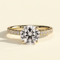 The Elena - Round Cut Lab Grown Diamond Solitaire with Hidden Halo and Pave Band Engagement Ring