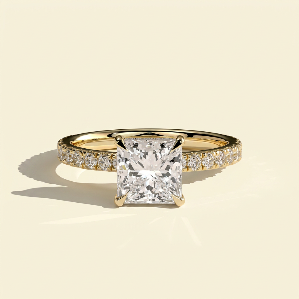 The Dova - Princess Lab Grown Diamond Solitaire with Hidden Halo & Pave