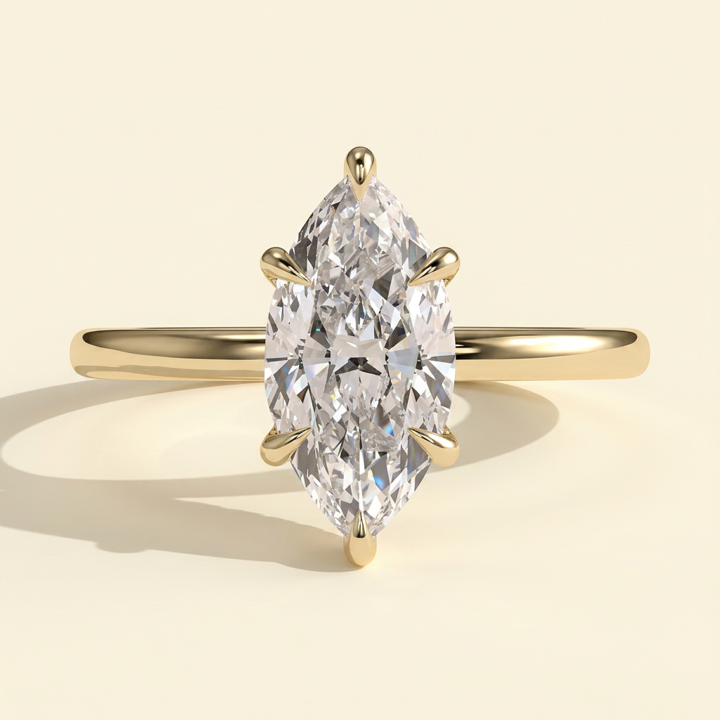 The Unelle - Marquise Cut Lab Grown Diamond Solitaire with Wrap Around Hidden Halo Engagement Ring