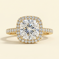 The Brillia - Cushion Cut Lab Grown Diamond Halo Engagement Ring with Pave Band