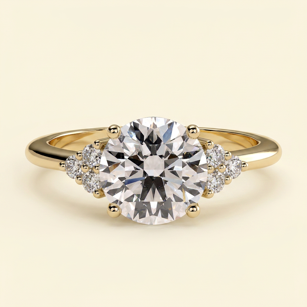 The Gioia - Round Cut Lab Grown Diamond Solitaire Engagement Ring with Round Shoulder Stones