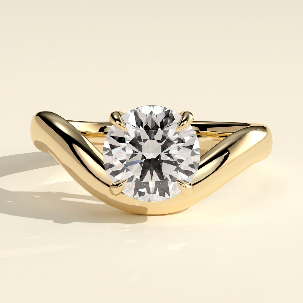 The Luna - East West Round Lab Grown Diamond Solitaire with Wave Band Engagement Ring