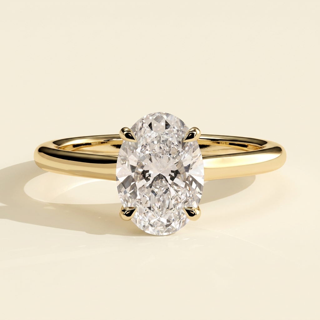 The Meira - Oval Cut Lab Grown Diamond Four Claw Cathedral Solitaire Engagement Ring