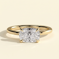 The Veluna - Elongated Cushion Cut Lab Grown Diamond East West Solitaire Ring with Scooped Basket