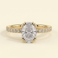 The Sera - Elongated Cushion Cut Lab Grown Diamond Triple Claw Solitaire with Pave Band Engagement Ring