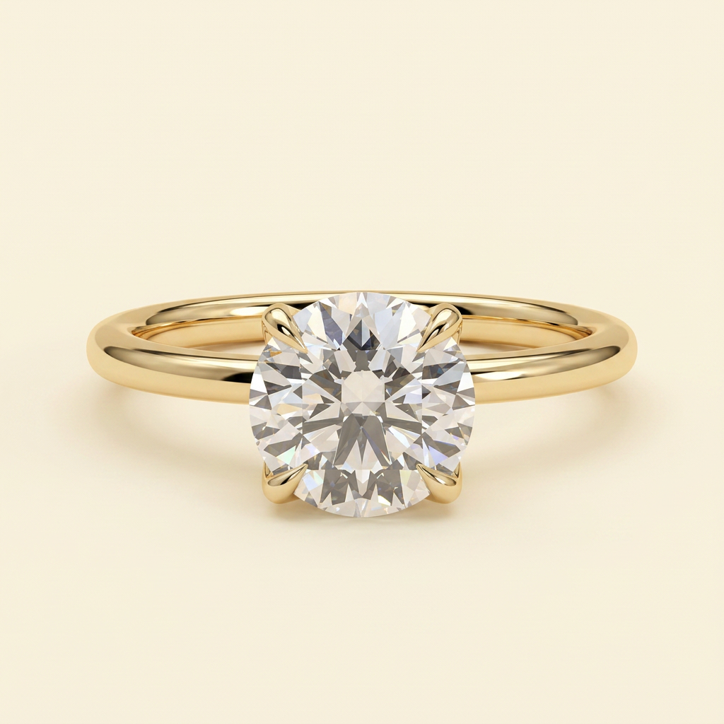 The Marea - Round Cut Lab Grown Diamond Petal Gallery Solitaire with Leaf Detail Engagement Ring