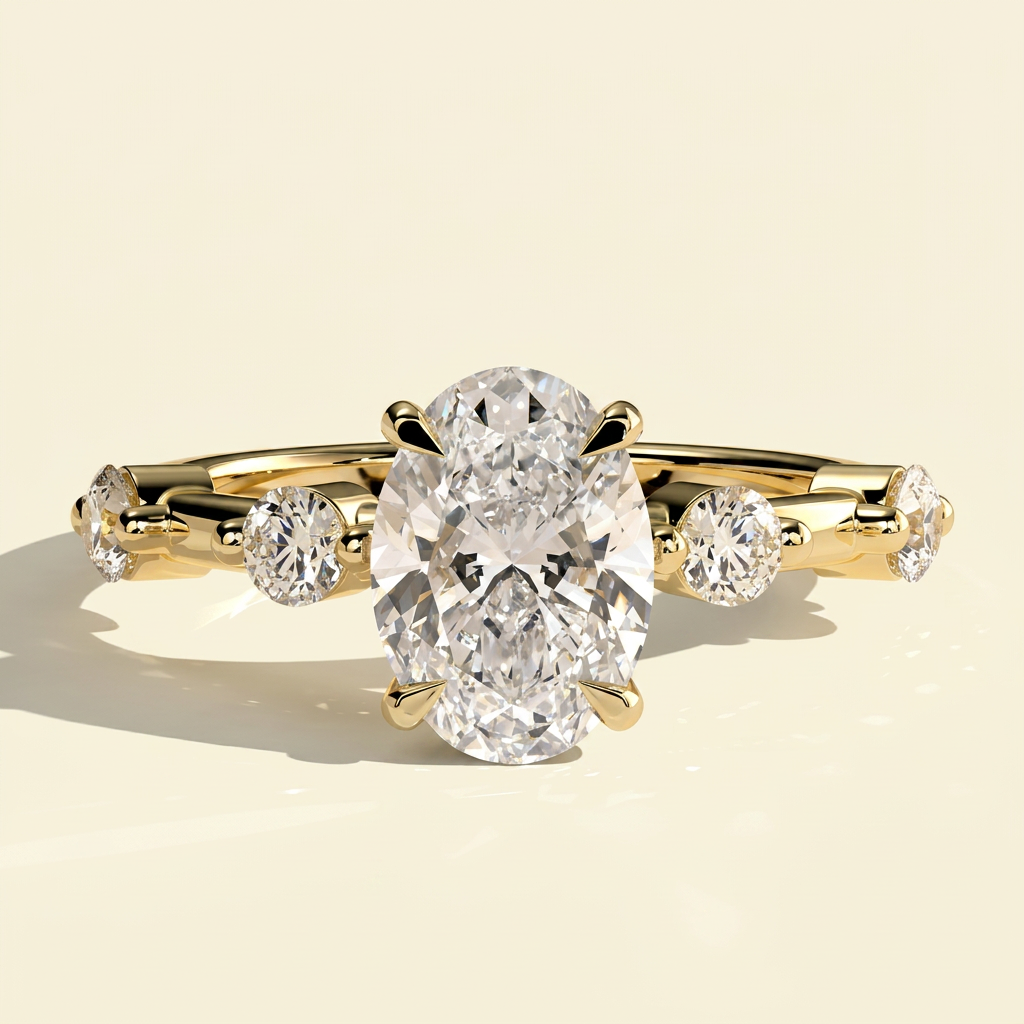 The Nuria - Oval Lab Grown Diamond Ring with Round Accents & Hidden Halo