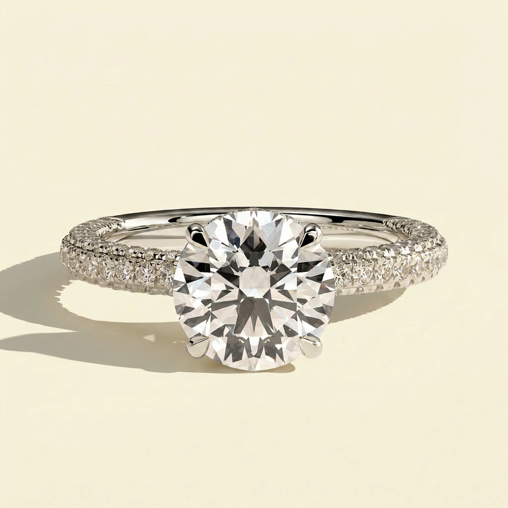 The Aster - Round Lab Grown Diamond Engagement Ring with Triple Pave Band