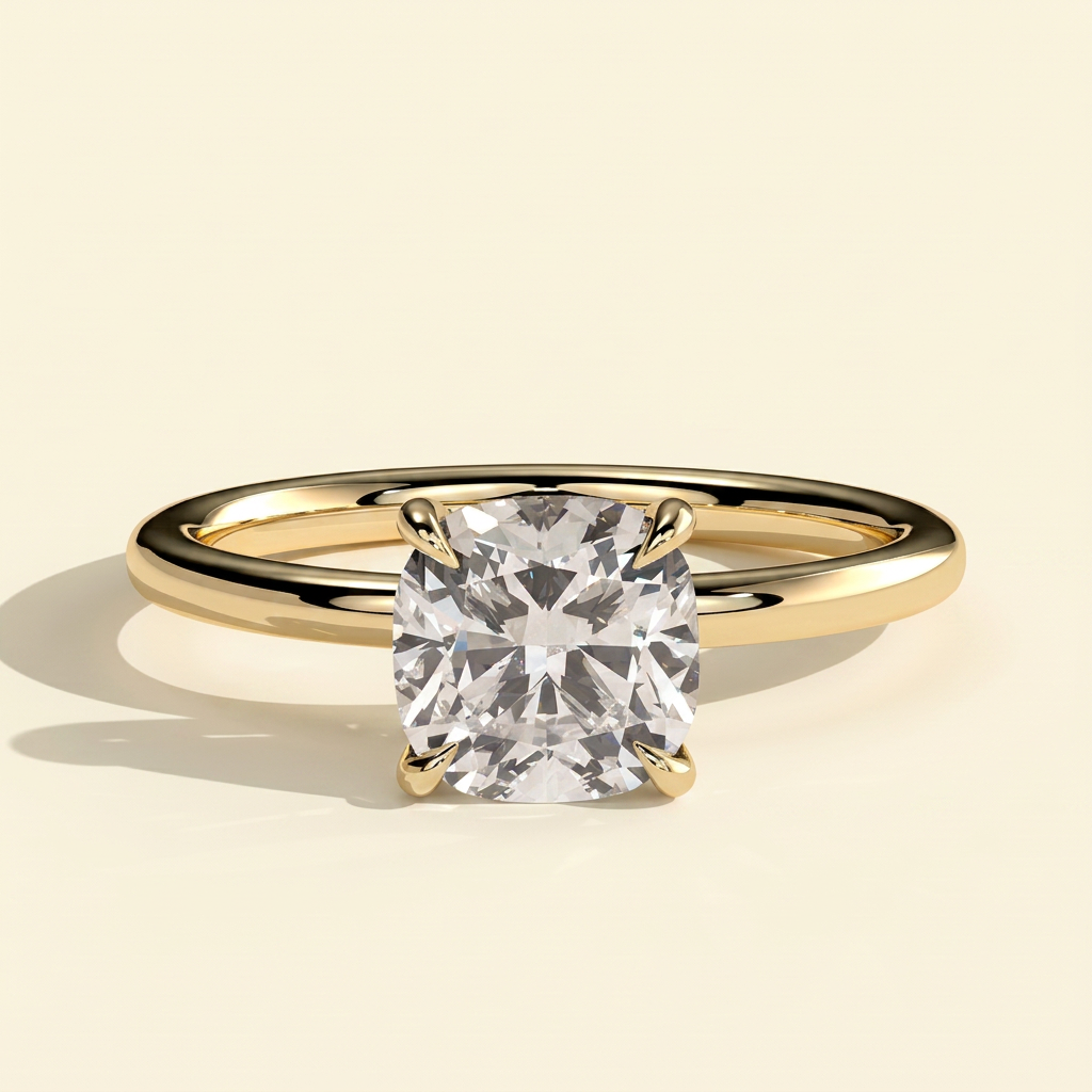 The Grazia - Cushion Cut Lab Grown Diamond Eagle Tipped Claw Solitaire with Clean Band Engagement Ring