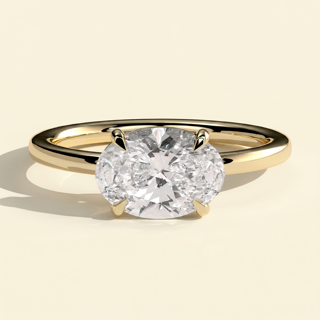 The Myra - Oval Cut Lab Grown Diamond East West Claw Set Solitaire with Raised Gallery Engagement Ring